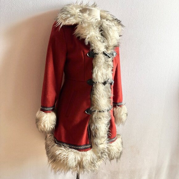 1970s Hippie Boho Wool & Faux Fur Coat - Picture 4 of 10